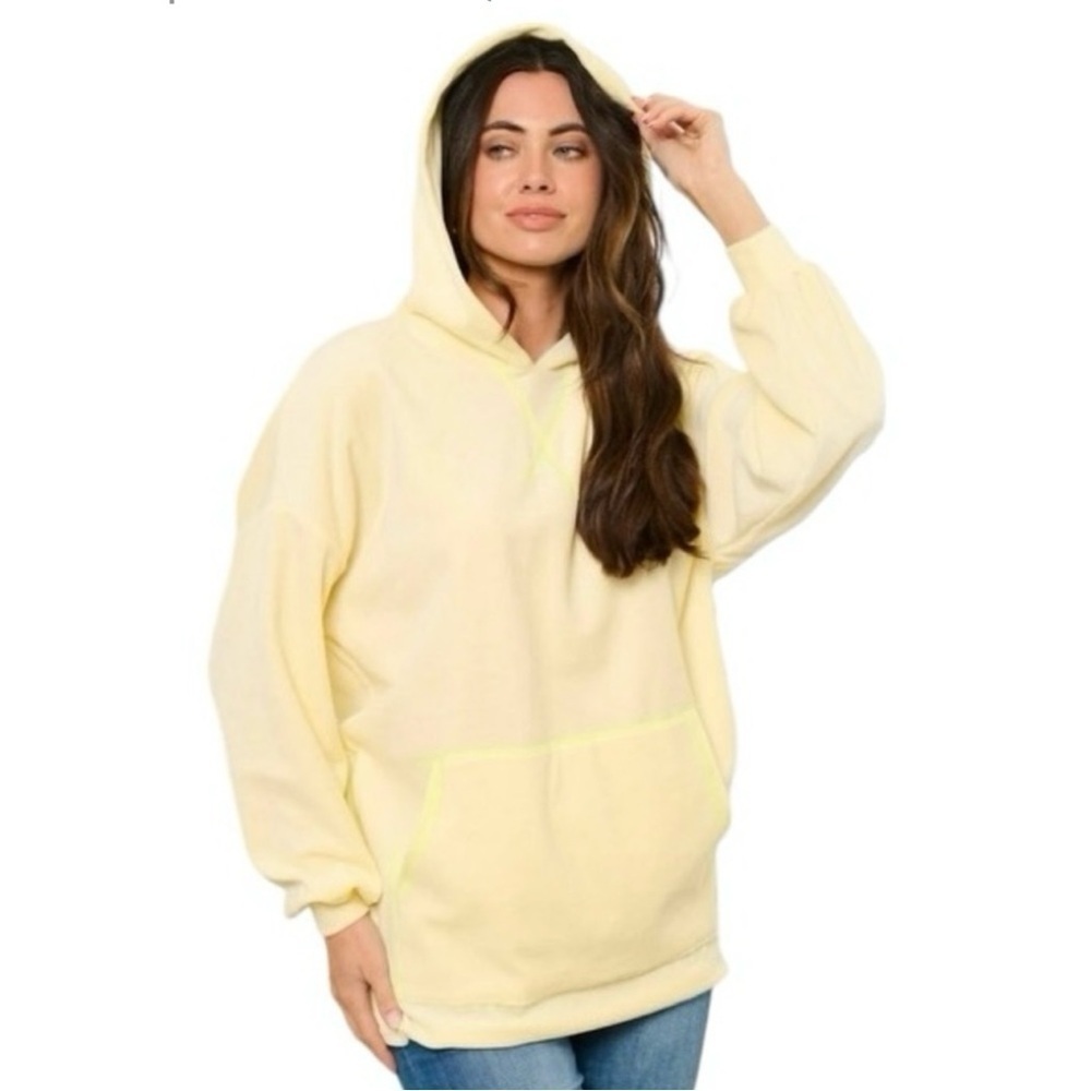 ANDANTE USA Yellow Hoodie with Neon Trim, A Kangaroo Pocket + Side Zips at Hips - Picture 5 of 5